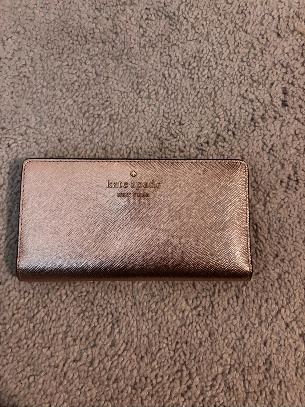 kate spade Metallic Rose Gold Saffiano Card Holder Wallet